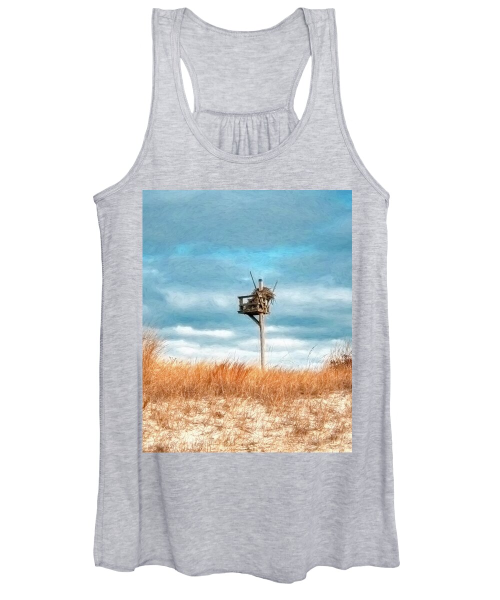 Painterly Women's Tank Top featuring the photograph Painterly Osprey Nest At The Beach by Gary Slawsky