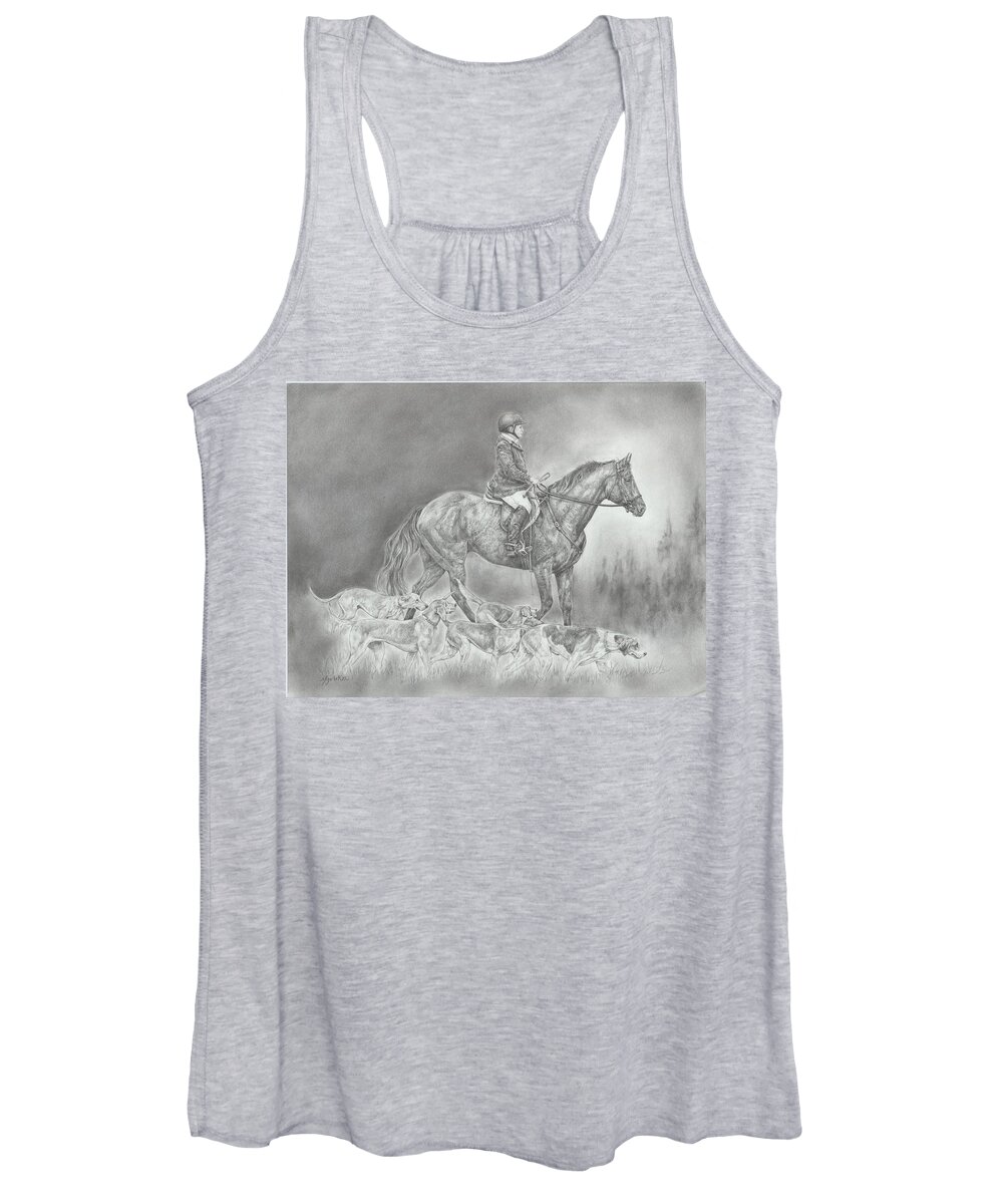 Hunt Women's Tank Top featuring the drawing Parade of Hounds by Michelle Garlock