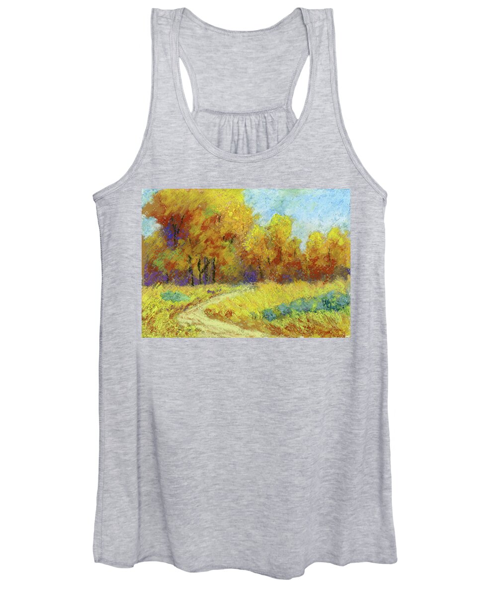 Landscape Women's Tank Top featuring the painting Path into Autumn Trees by David King Studio