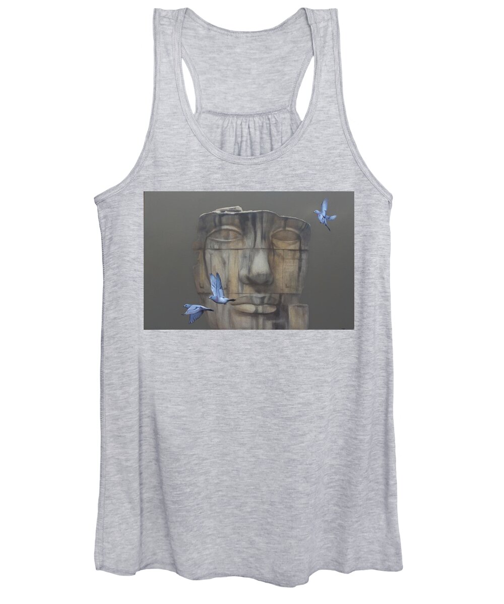 Realism Women's Tank Top featuring the painting Peaceful Face by Zusheng Yu