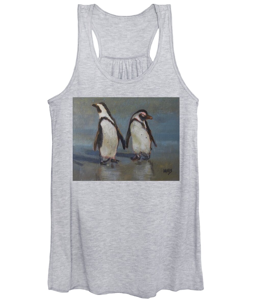 Waltmaes Women's Tank Top featuring the painting Penquin Love Story by Walt Maes