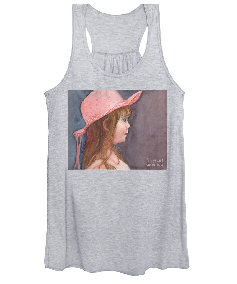 Child With Hat Women's Tank Top featuring the painting Pink Hat by Vicki B Littell