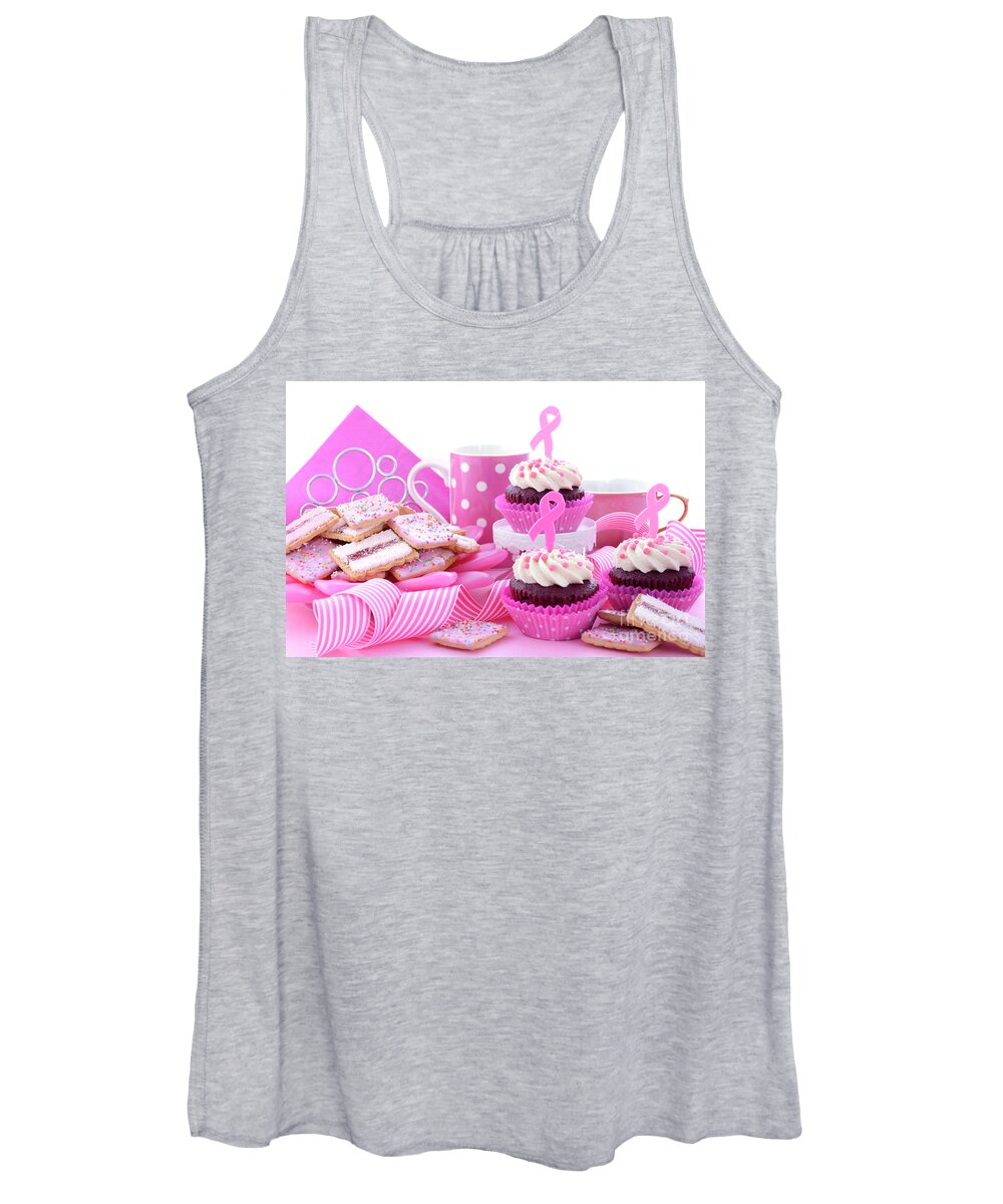 Breast Cancer Women's Tank Top featuring the photograph Pink Ribbon Charity for Womens Health Awareness Morning Tea. by Milleflore Images