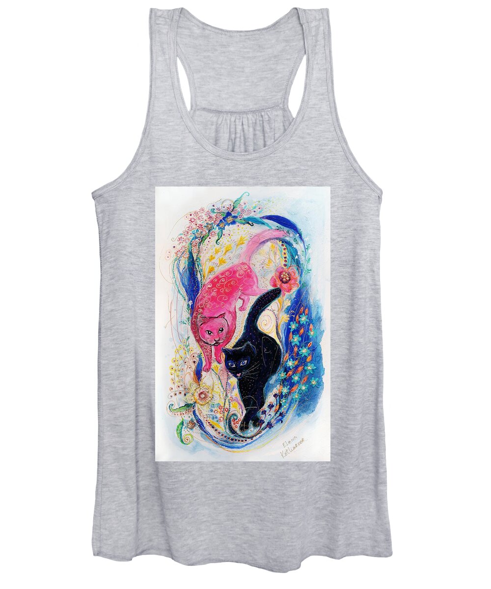 Cats Lovers Gift Women's Tank Top featuring the painting Pop art cats #2 by Elena Kotliarker