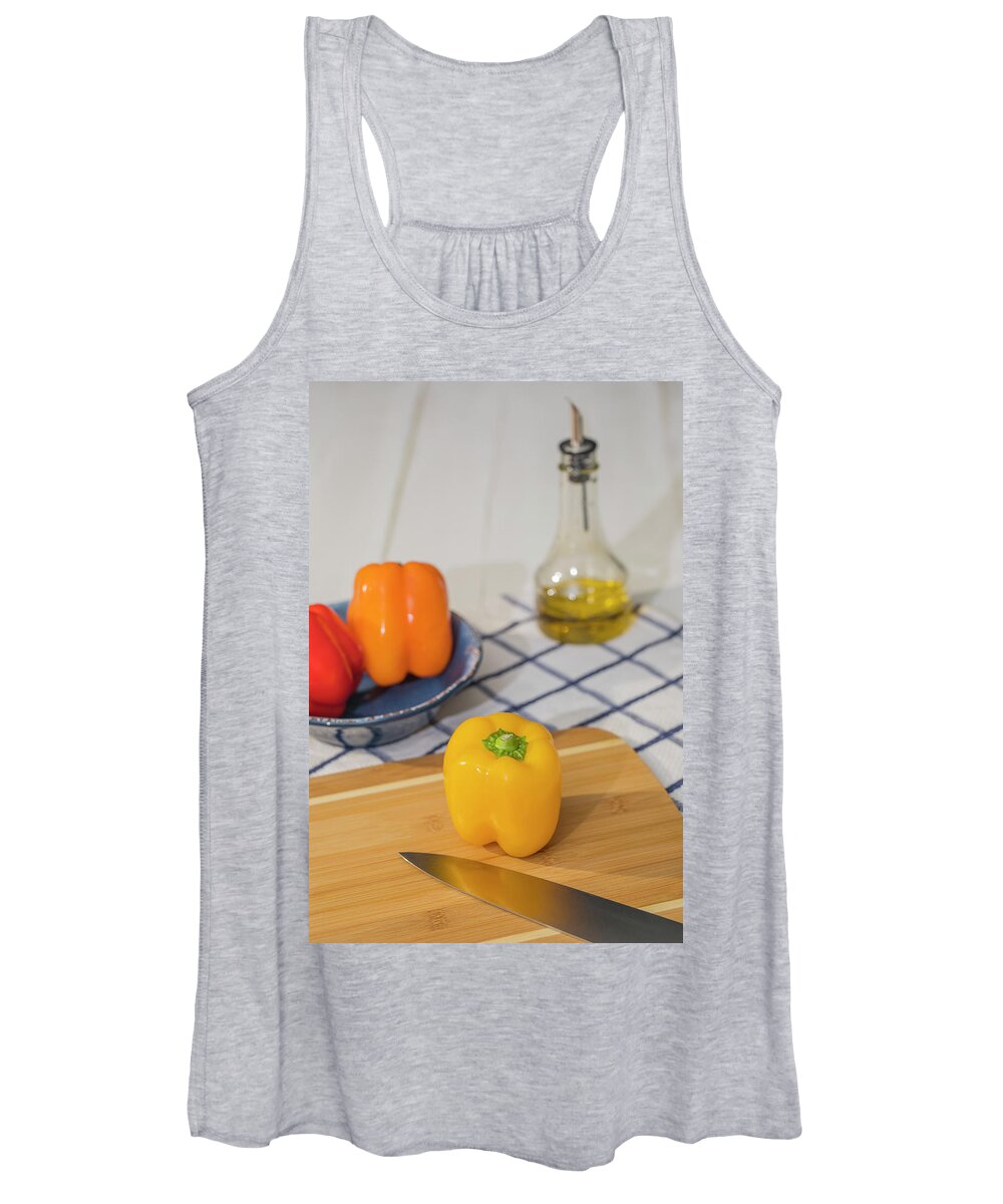 Cooking Women's Tank Top featuring the photograph Prepping Colorful Peppers by Charles Floyd