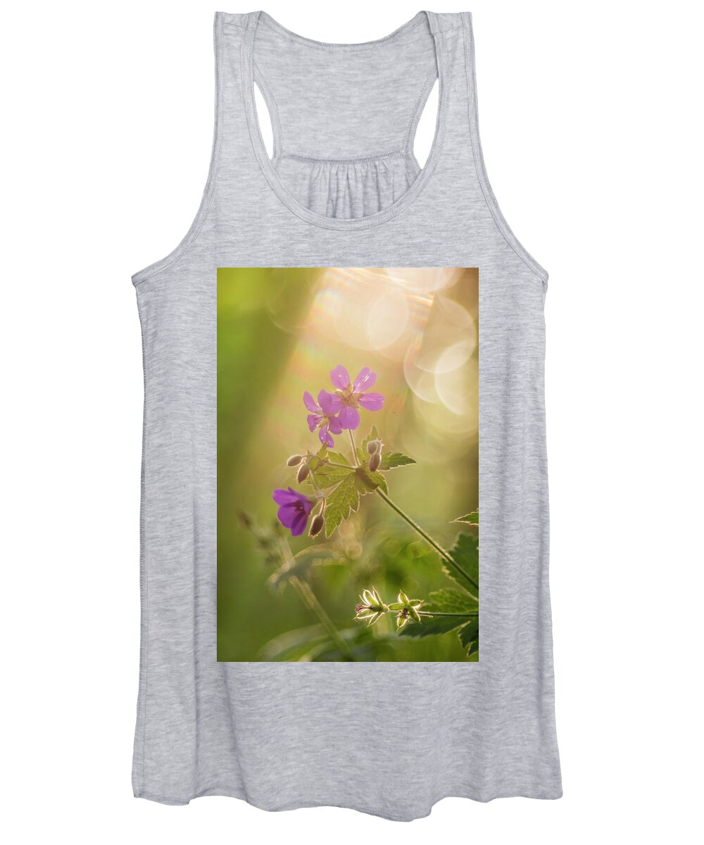 Bokeh Women's Tank Top featuring the photograph Pretty in pink by Maria Dimitrova