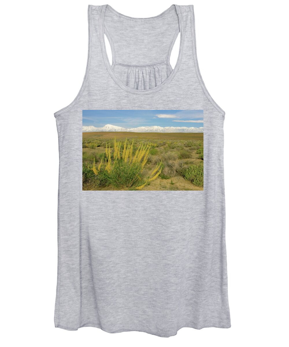 Mount Tom Women's Tank Top featuring the photograph Princes Plume and Mount Tom - Spring Wildflowers Owens Valley Eastern Sierra California by Ram Vasudev