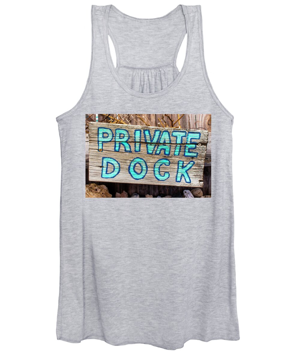 Dock Women's Tank Top featuring the photograph Private Dock Sign by Blair Damson