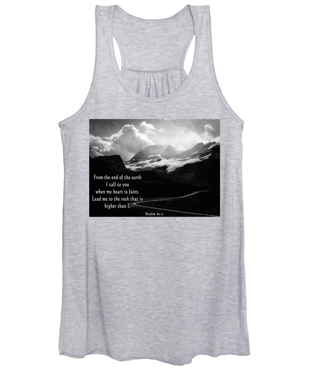 Psalm 61 Mountain Quote Women's Tank Top featuring the mixed media Psalm 61 Mountain Quote by Dan Sproul