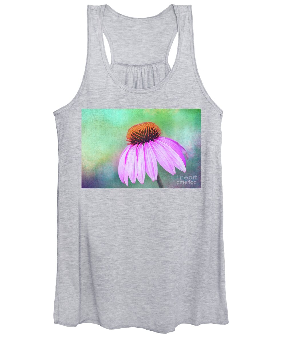 Purple Coneflower Echinacea Women's Tank Top featuring the photograph Purple Coneflower with a touch of Grunge by Anita Pollak
