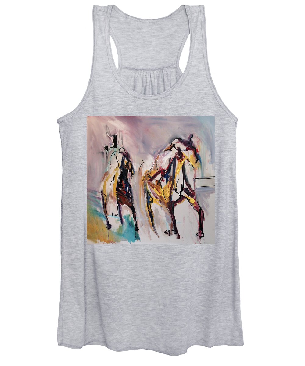 Kentucky Horse Racing Women's Tank Top featuring the painting Race Perseverance by John Gholson