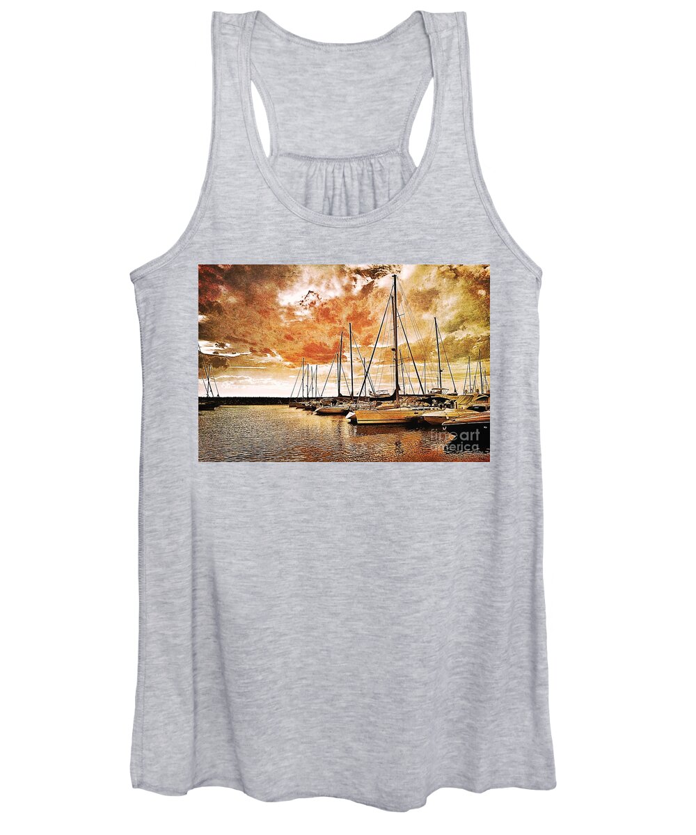Boats Women's Tank Top featuring the photograph Rainbow boats by Ramona Matei