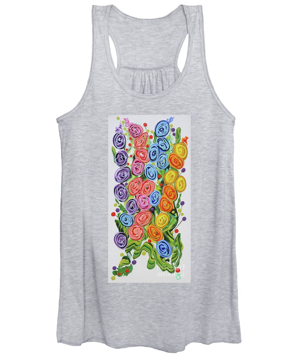 Rainbow Colored Gladiolus Women's Tank Top featuring the painting Rainbow Glads by Jane Crabtree