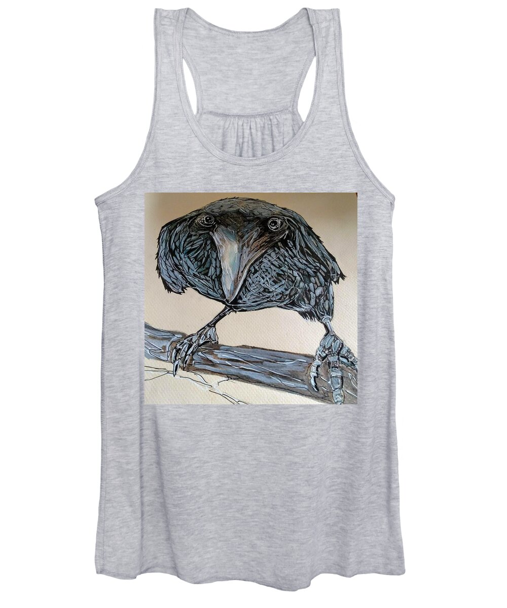 Raven Women's Tank Top featuring the mixed media Raven's stare by Marysue Ryan