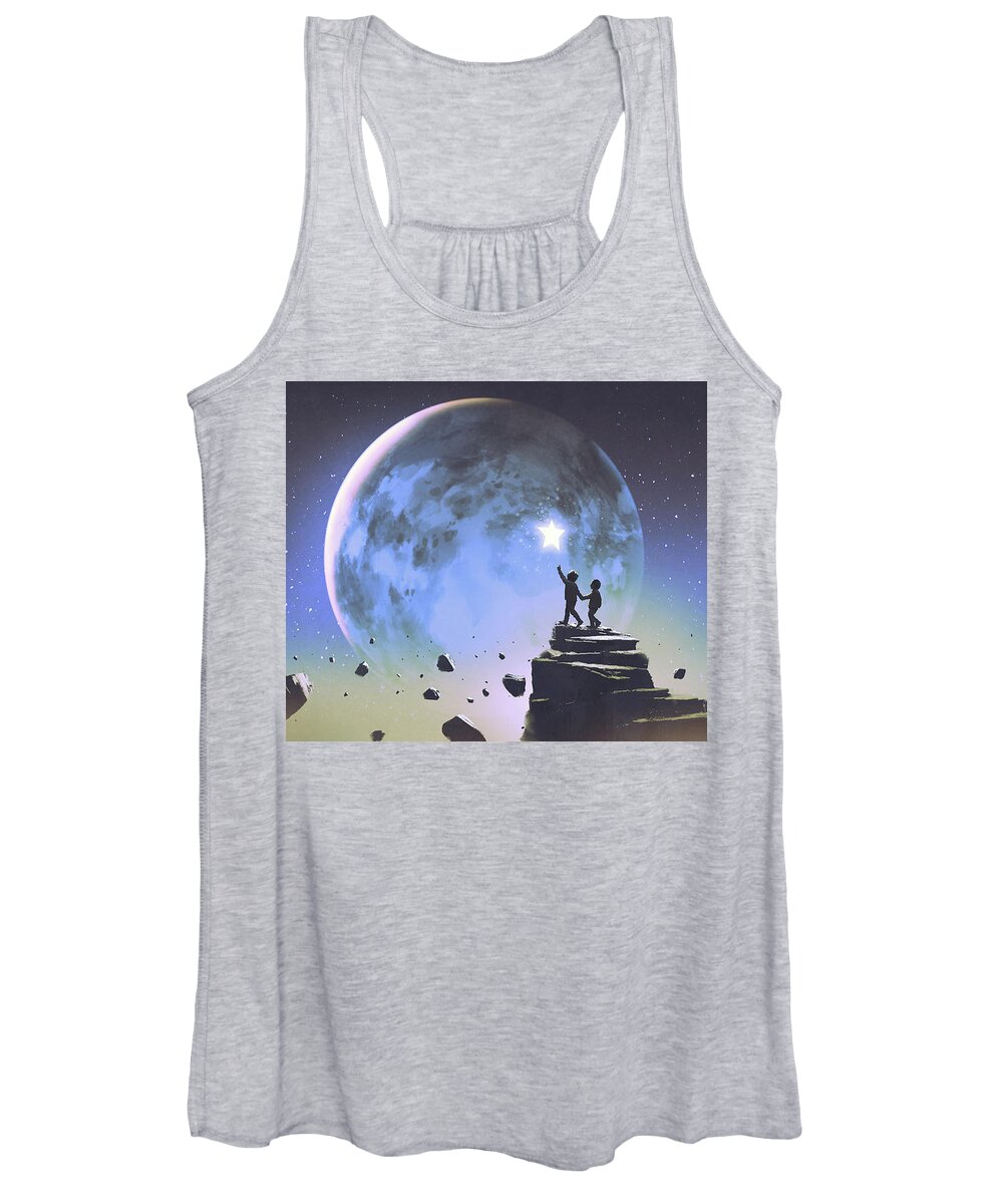 Illustration Women's Tank Top featuring the painting Reaching Out For The Little Star by Tithi Luadthong