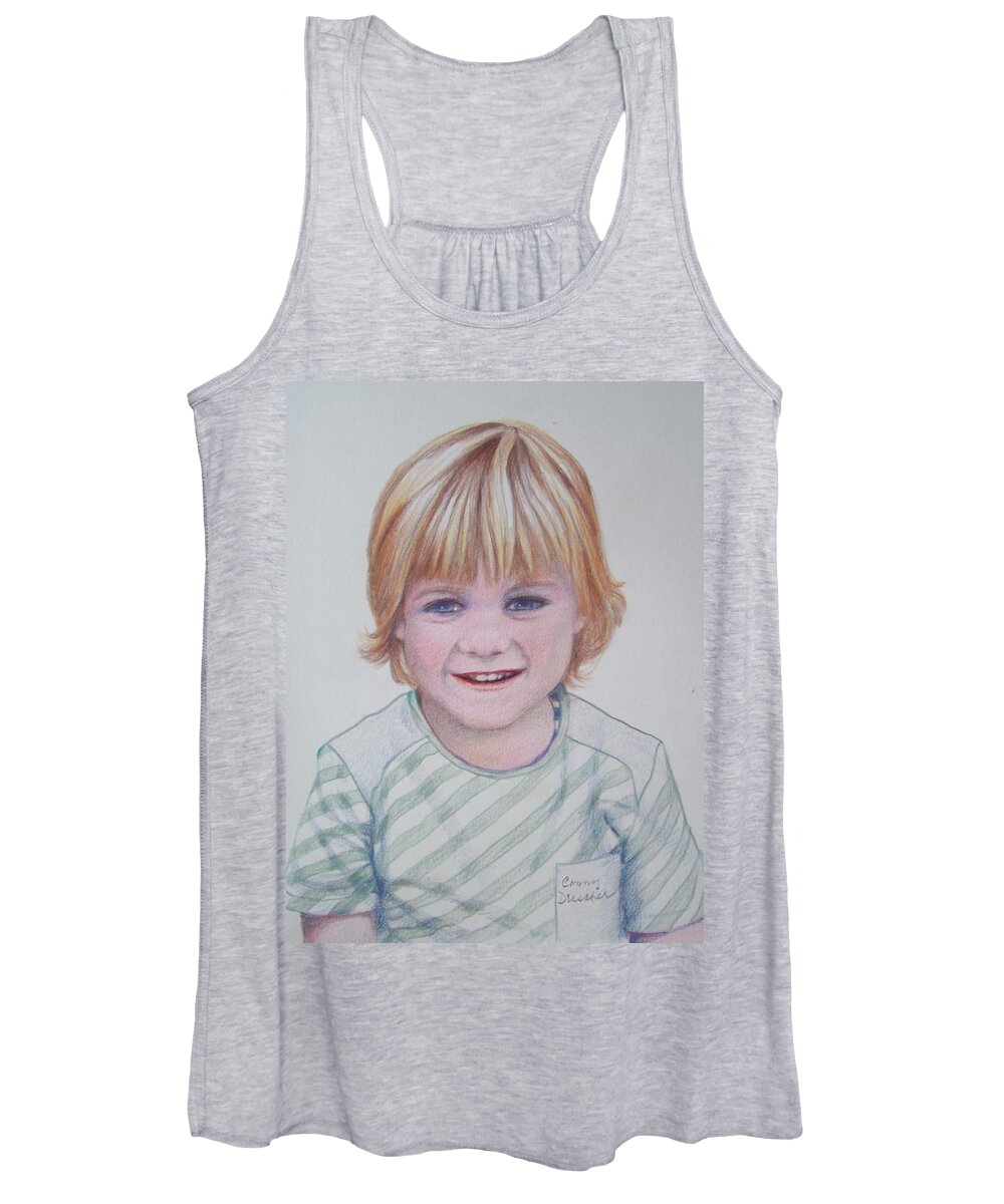 Boy Women's Tank Top featuring the drawing Ready for the First School Photo. by Constance DRESCHER