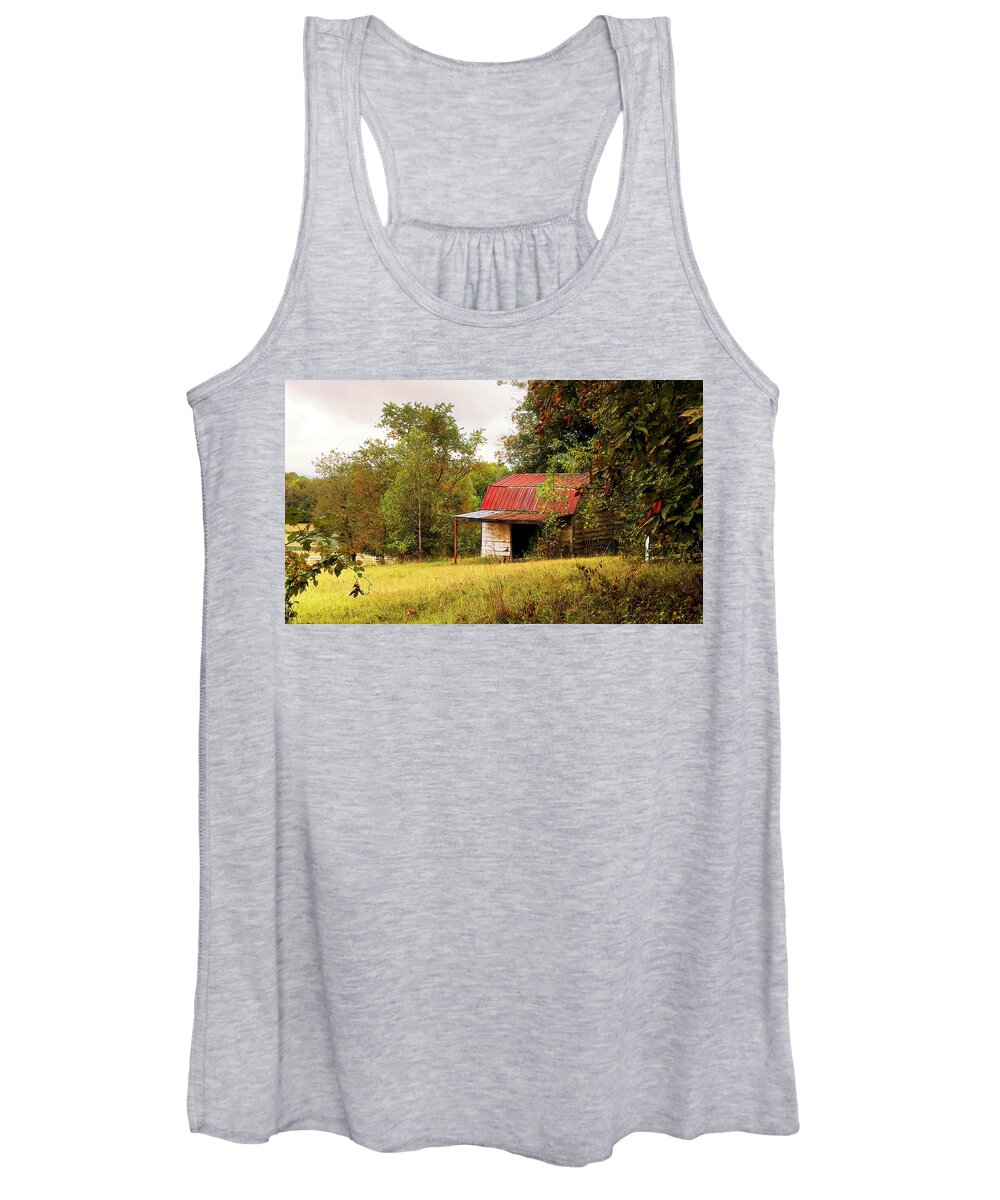 Red Roof Barn In Greenville County South Carolina Women's Tank Top featuring the photograph Red Roof Barn In Greenville County South Carolina by Bellesouth Studio