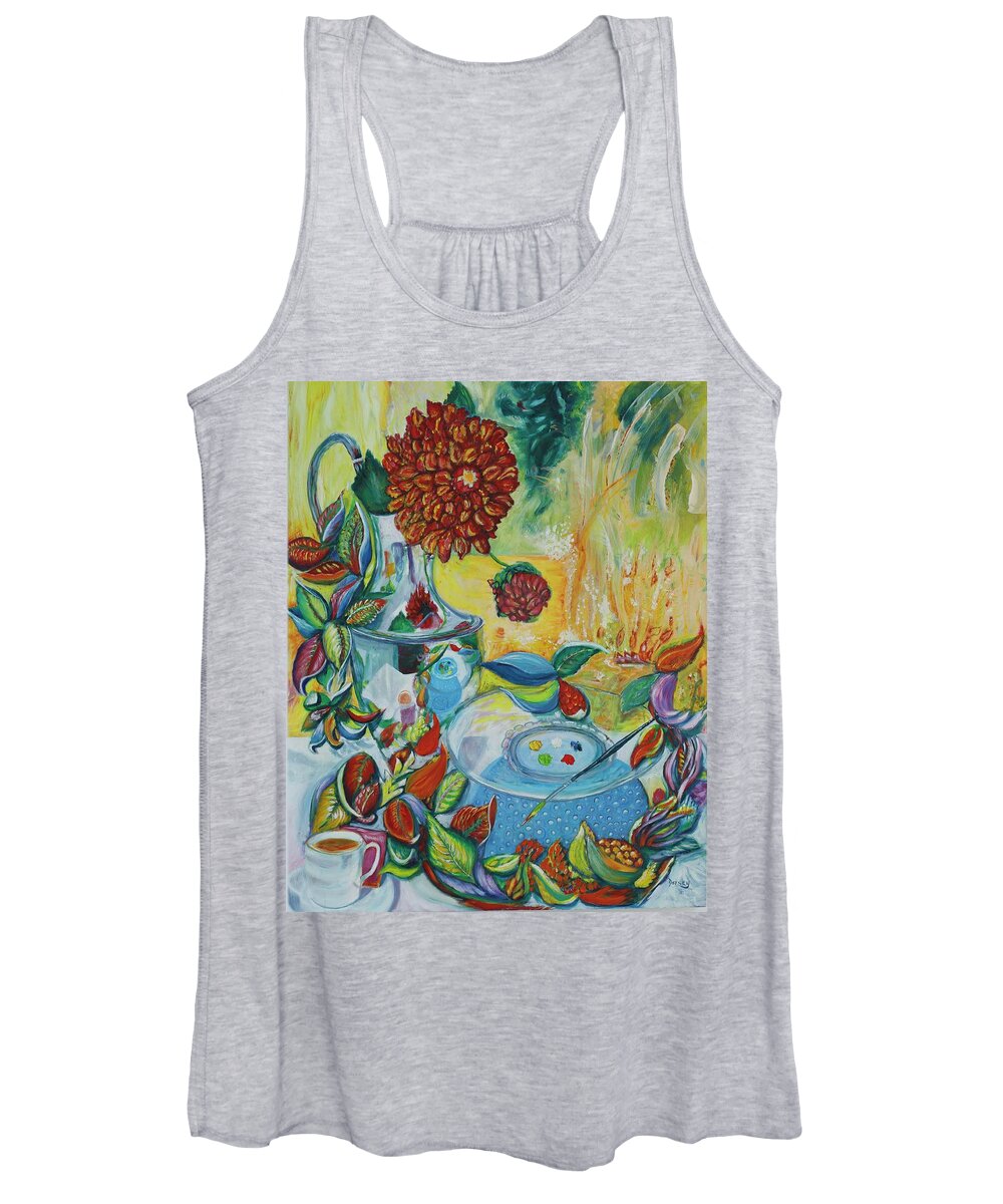 Rose Women's Tank Top featuring the painting Red Rose and Fire by Dorsey Northrup