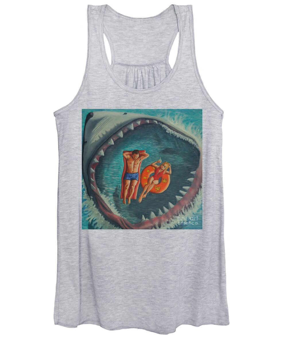Shark Women's Tank Top featuring the painting Relaxing at the Beach by Ken Kvamme
