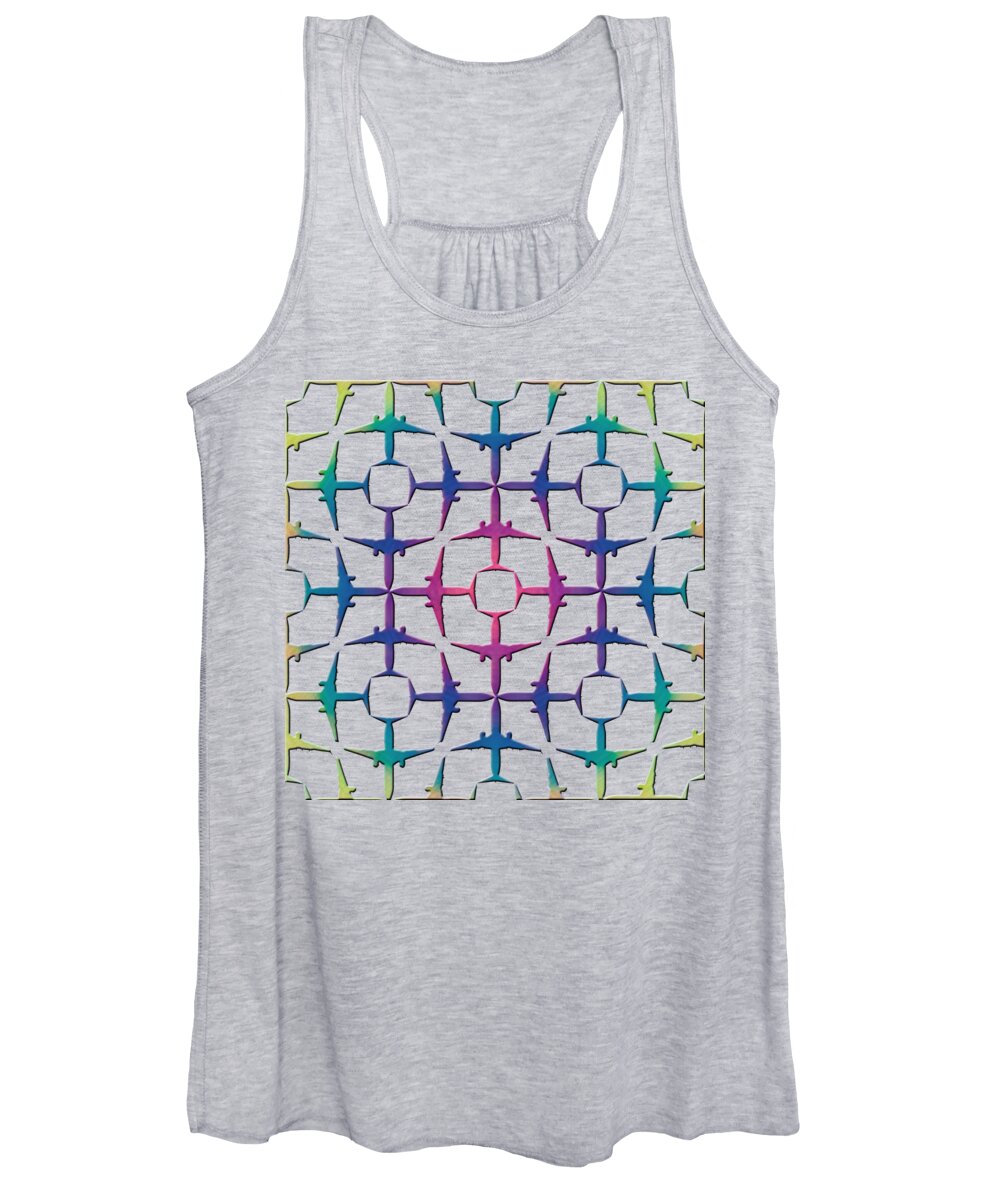 Airplane Women's Tank Top featuring the digital art Repeating Abstract Airplane Pattern by John Haldane