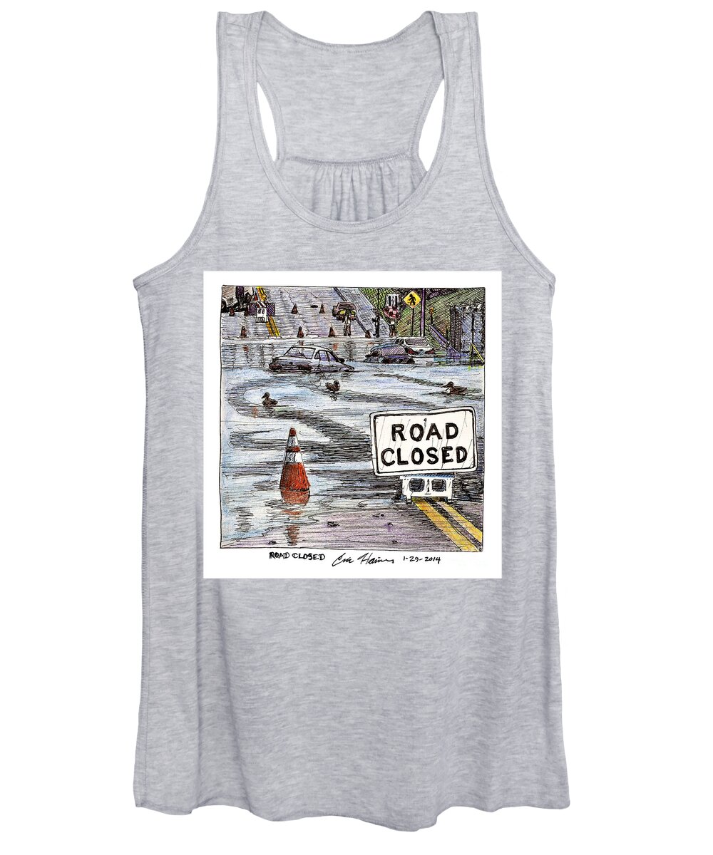Road Women's Tank Top featuring the drawing Road Closed by Eric Haines