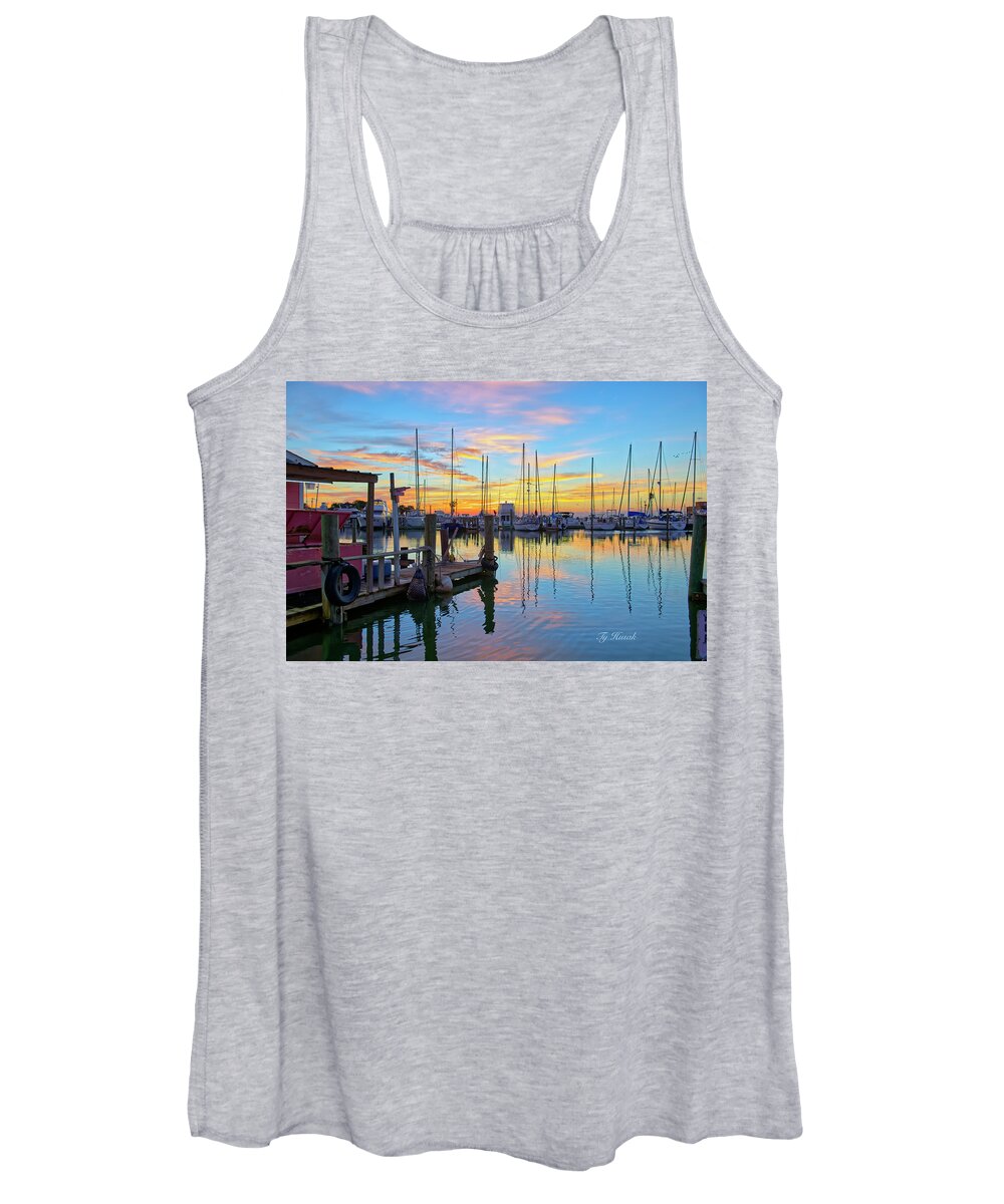 Boats Women's Tank Top featuring the photograph Rockport Harbor Sunrise by Ty Husak