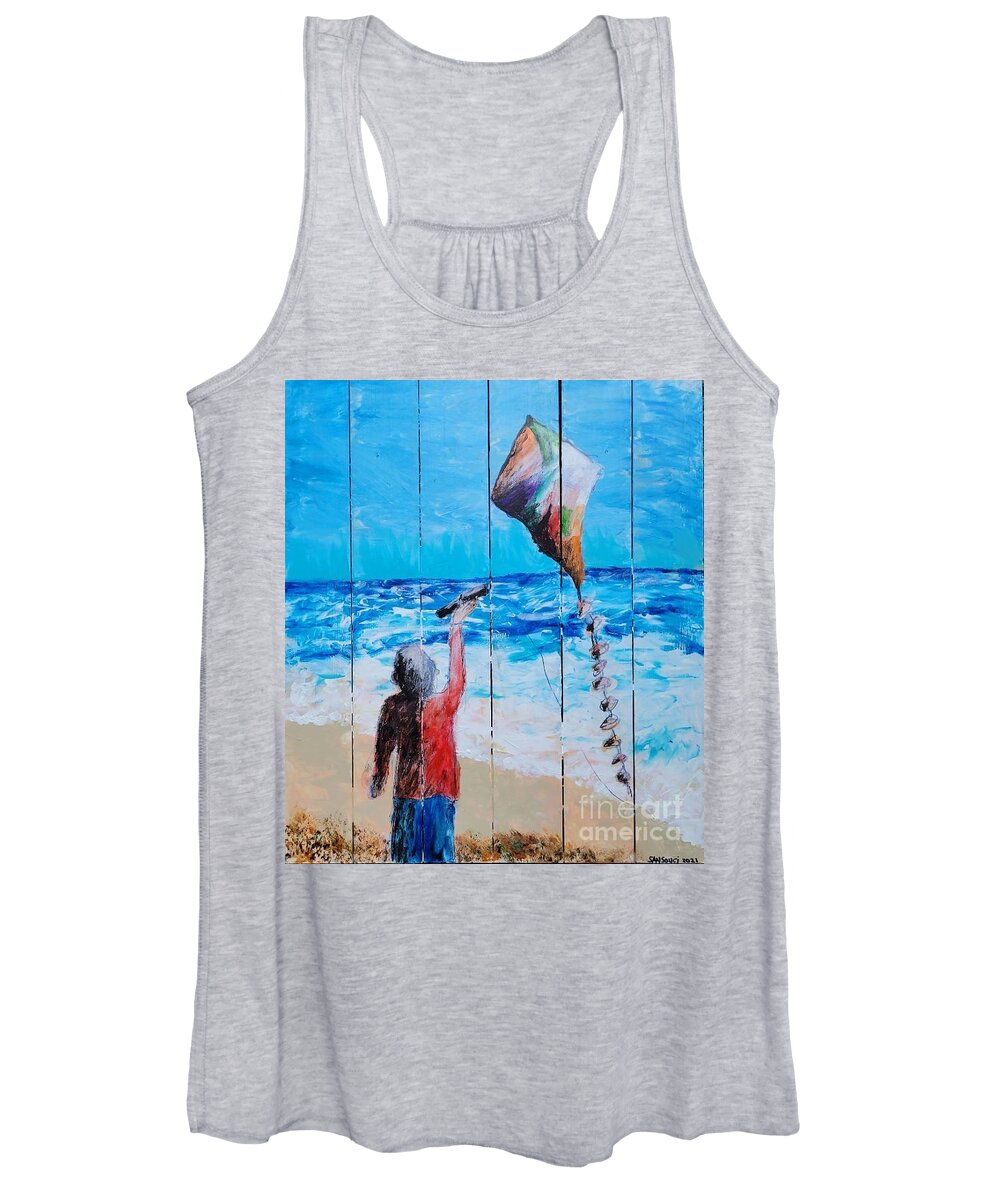  Women's Tank Top featuring the painting Round Island Beach Kite Flyer by Mark SanSouci