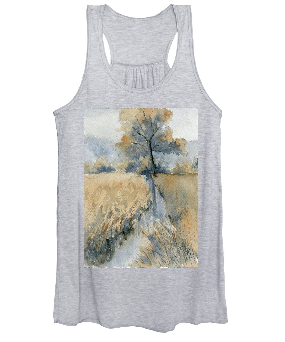 Rural Ditch Women's Tank Top featuring the painting Rural Ditch Duo Tone Study by David King Studio