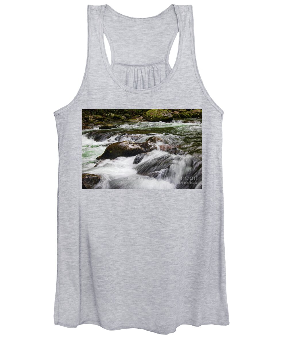 Landscape Women's Tank Top featuring the photograph Rushing mountain water, Smoky Mountains, Big Creek North Carolina by Theresa D Williams