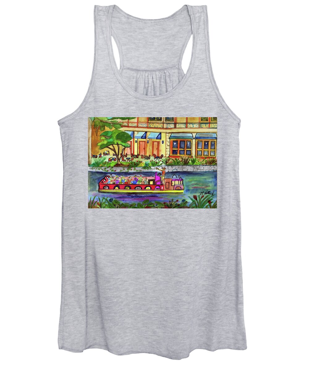 Cruise Women's Tank Top featuring the painting SA Riverwalk Cruise by Genevieve Holland