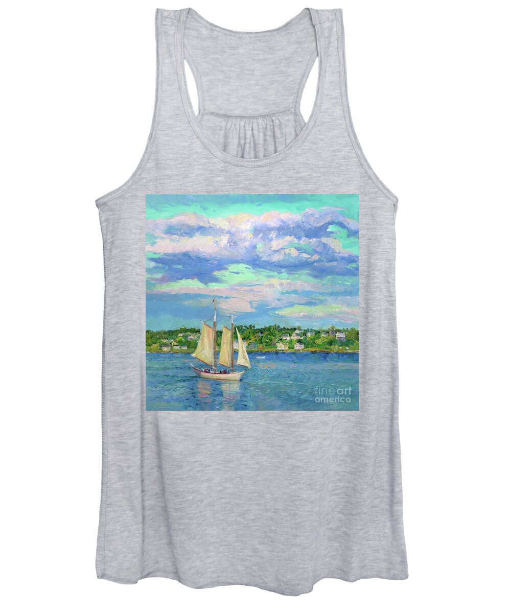 Gloucester Harbor Women's Tank Top featuring the painting Sailing Gloucester Harbor by John McCormick
