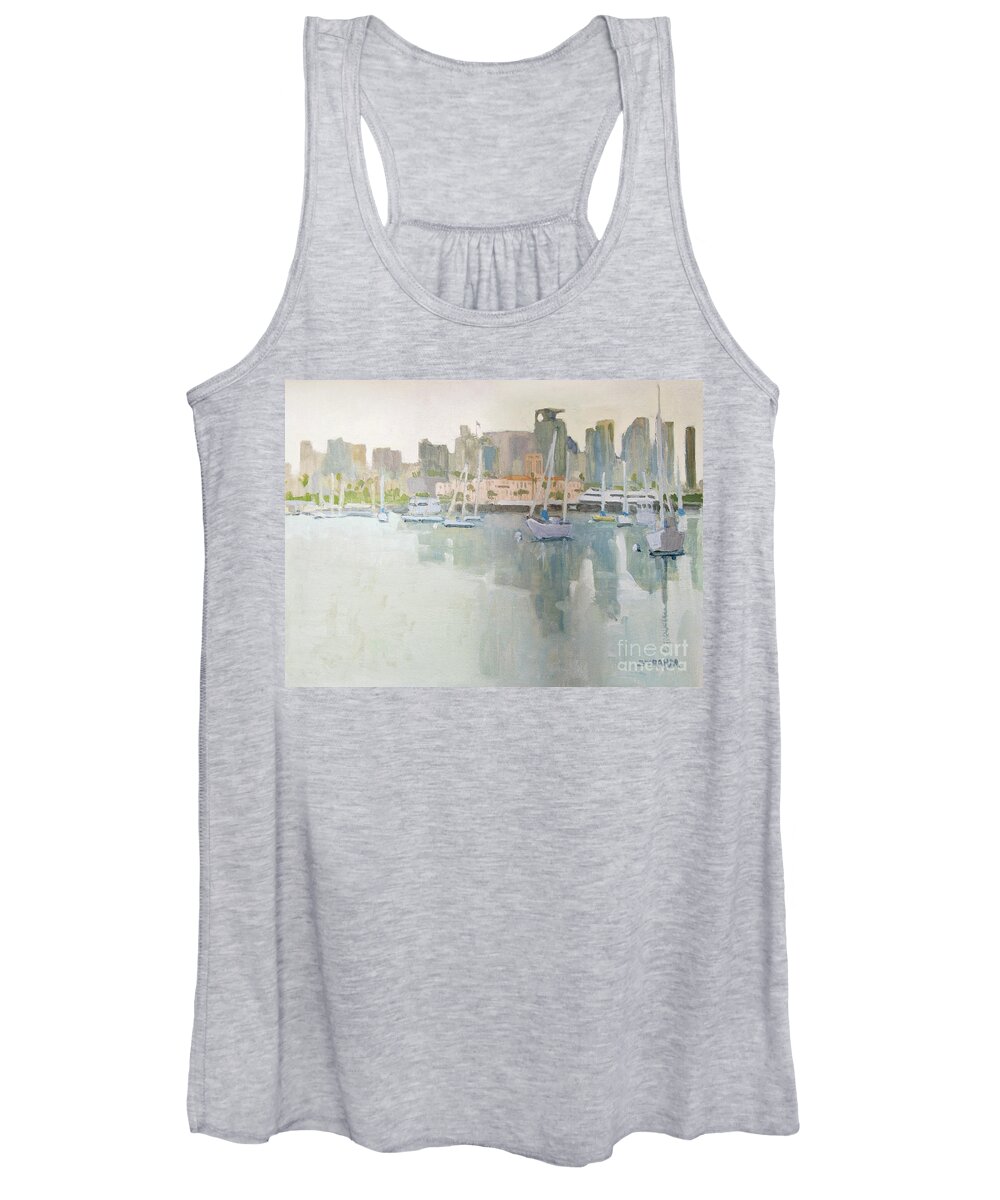 San Diego Women's Tank Top featuring the painting San Diego bay, Harbor Drive by Paul Strahm