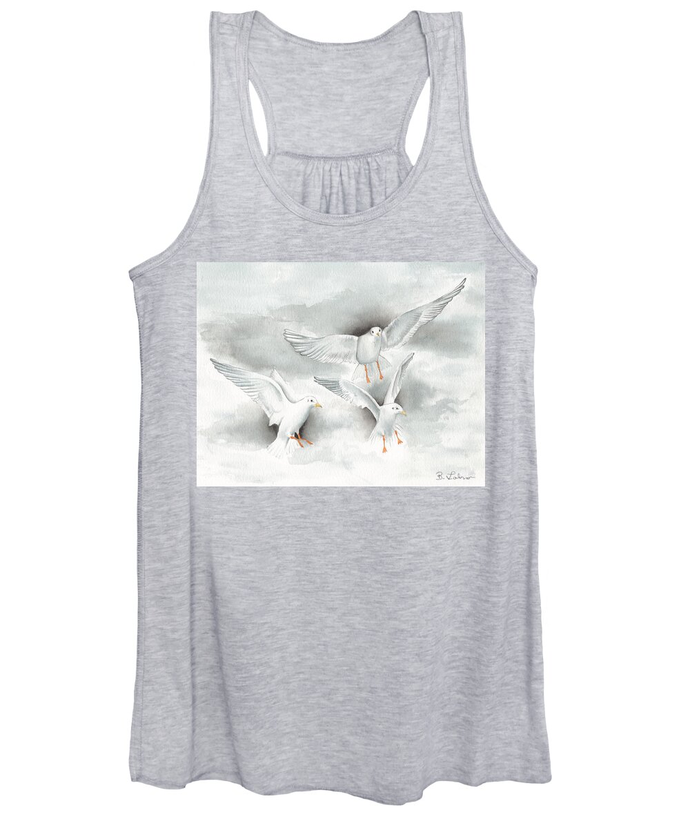 Seagulls Women's Tank Top featuring the painting Seagulls in Flight by Bob Labno