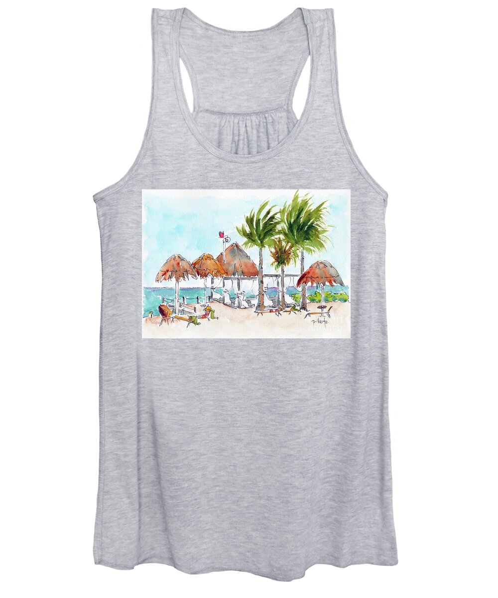 Impressionism Women's Tank Top featuring the painting Seaside Palapas Puerto Aventuras by Pat Katz