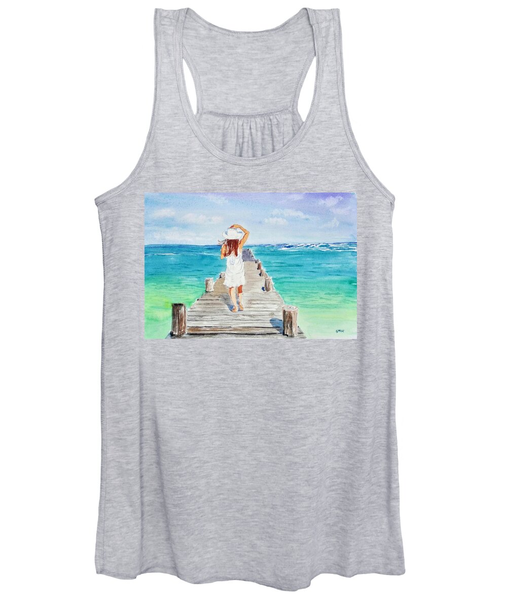 Seascape Women's Tank Top featuring the painting Seaview by Sandie Croft