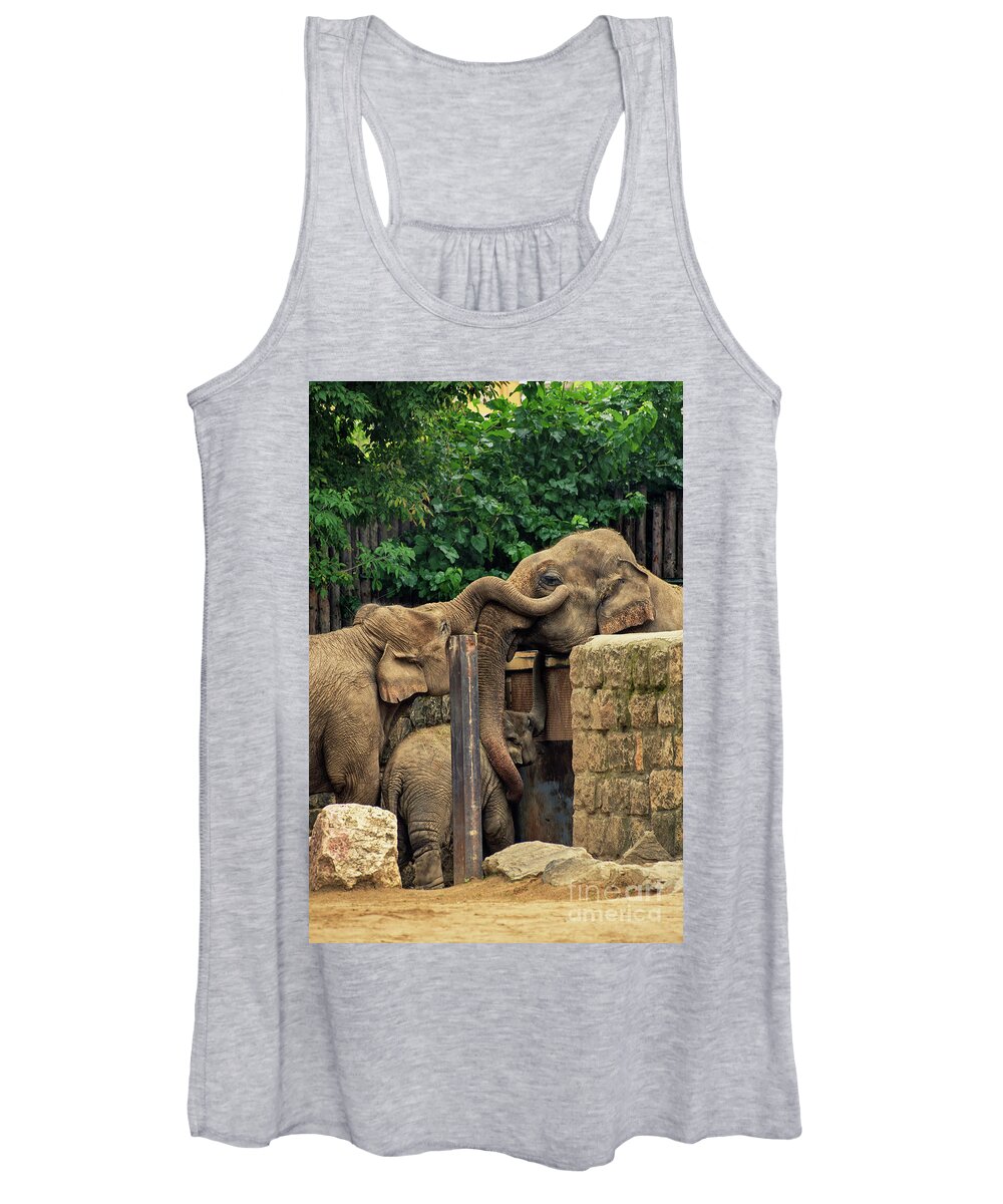 Elephants Women's Tank Top featuring the photograph Separated family of elephants hugging each other by Mendelex Photography