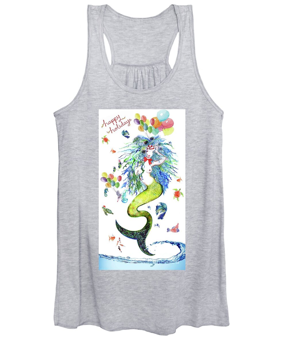 Holiday Cards Women's Tank Top featuring the mixed media Sereia Rising From the Deep by Carolyn Weltman