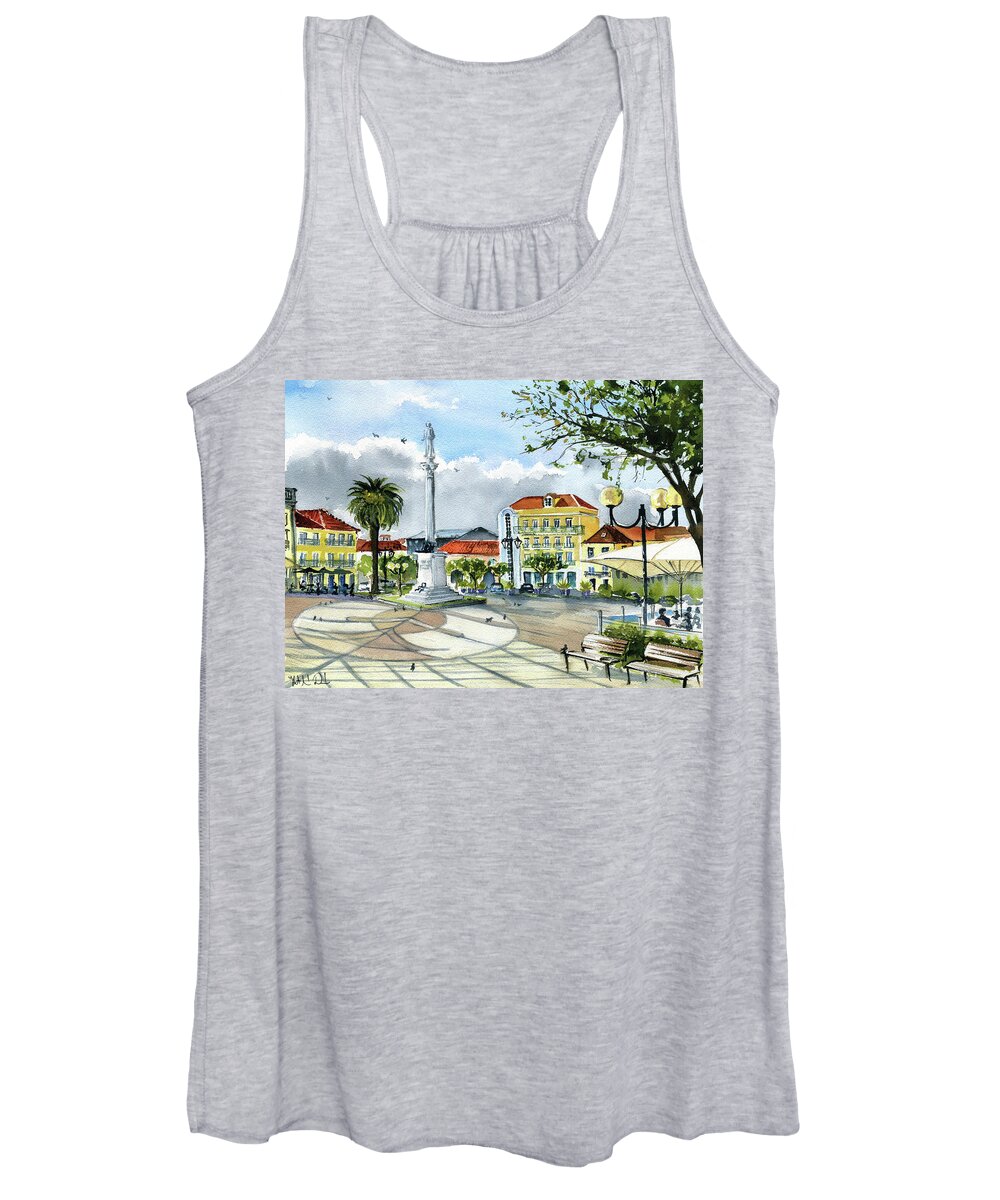Portugal Women's Tank Top featuring the painting Setubal Praca do Bocage in Portugal by Dora Hathazi Mendes