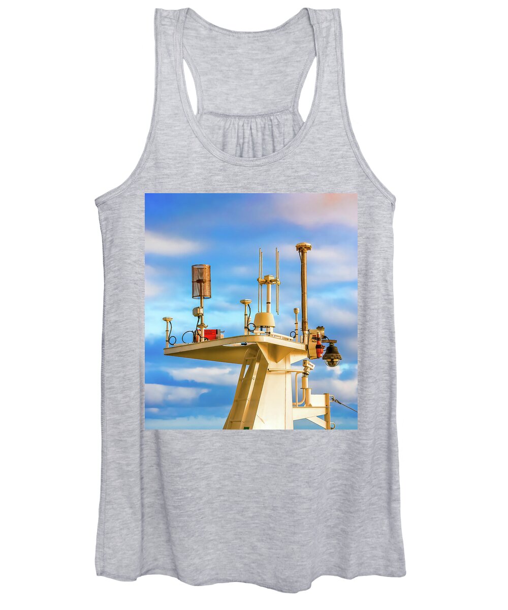 Nautical Women's Tank Top featuring the photograph Ships Communication Gear Under Colorful Skies by Darryl Brooks