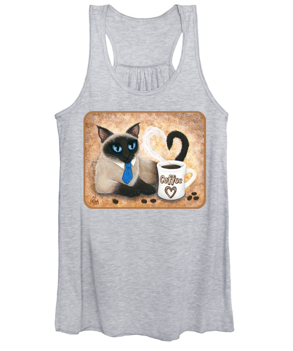 Siamese Cat Women's Tank Top featuring the painting Siamese Coffee Cat - Dapper Cat by Carrie Hawks