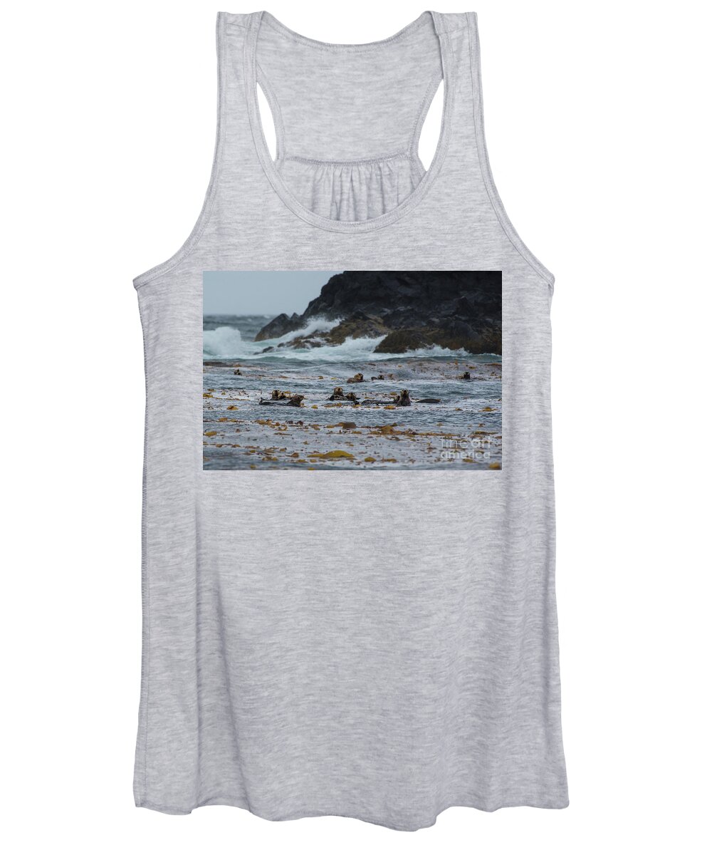 Animal Women's Tank Top featuring the photograph Sitka Sea Otter Family by Nancy Gleason