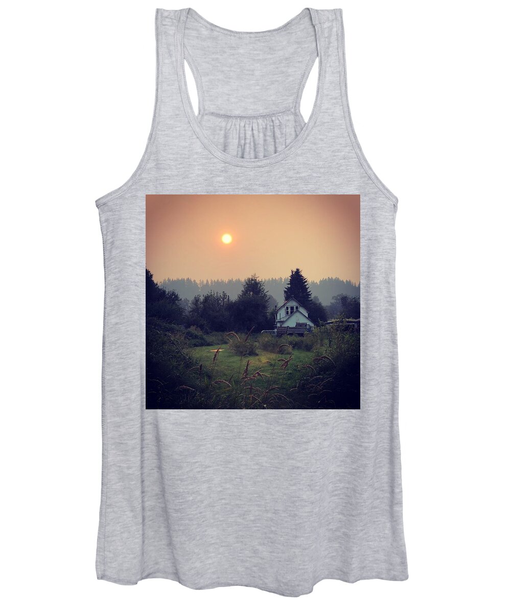 Sun Women's Tank Top featuring the photograph Smoke from a Distant Fire by Grey Coopre