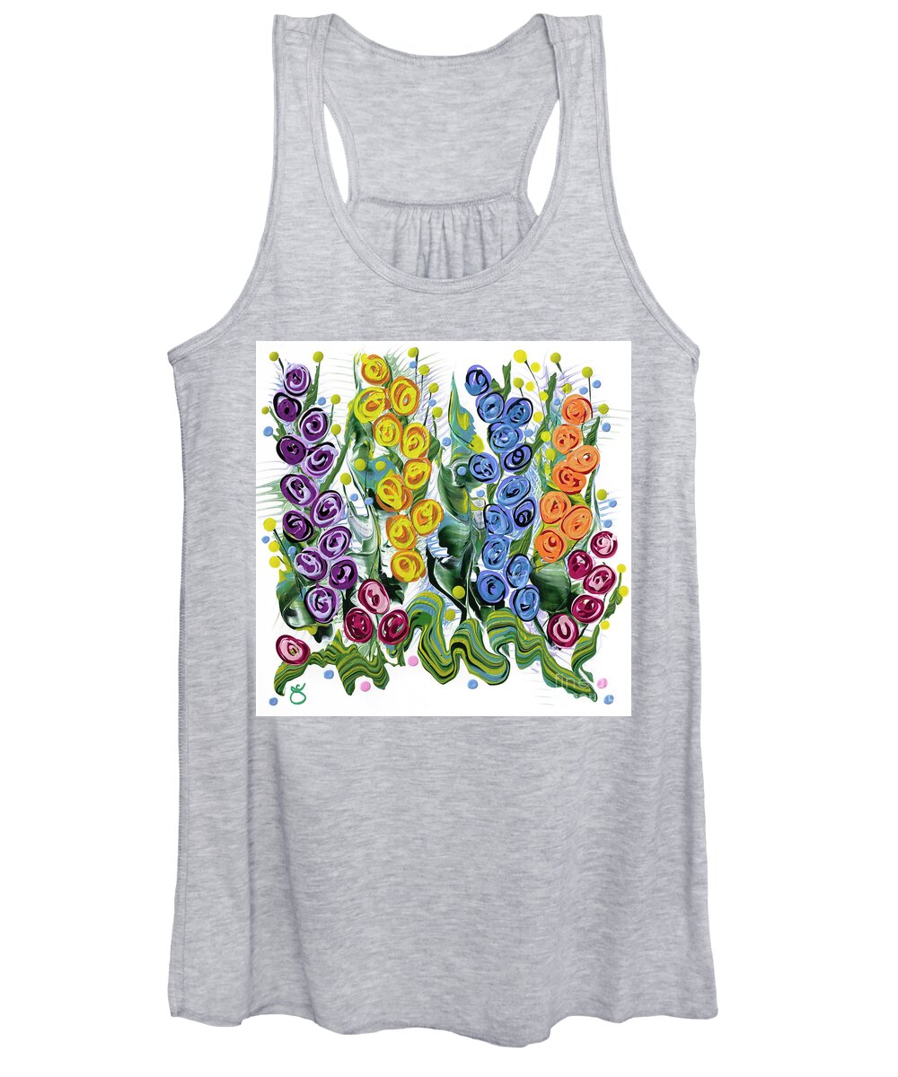 Acrylic Pour Painting Of Flowers Women's Tank Top featuring the painting Snapdragon Tango by Jane Crabtree