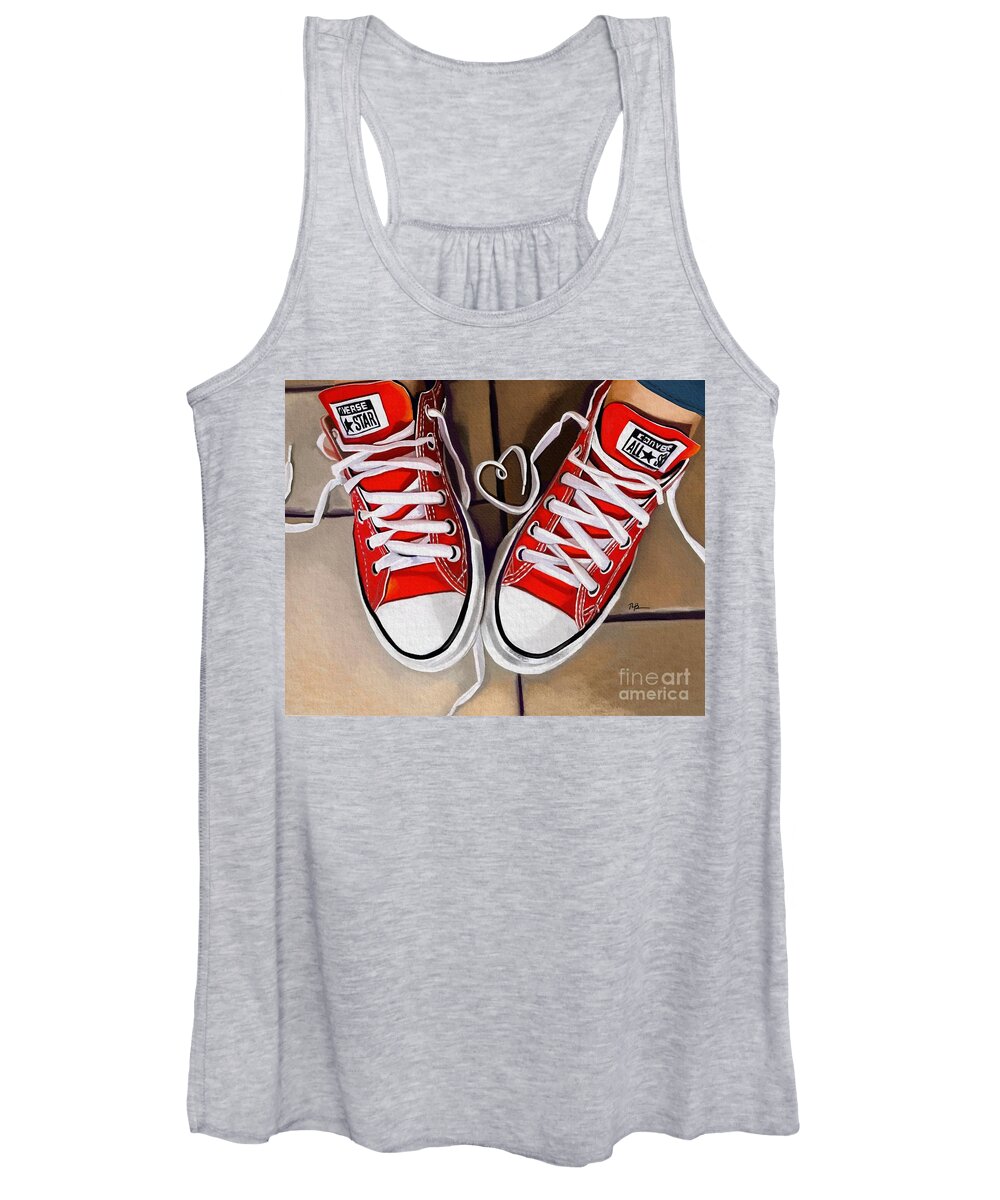 Red Women's Tank Top featuring the painting Sneaker Love by Tammy Lee Bradley