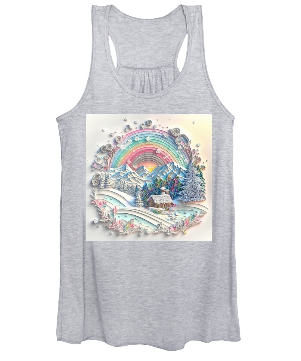 Paper Craft Women's Tank Top featuring the mixed media Snow And Rainbow I by Jay Schankman