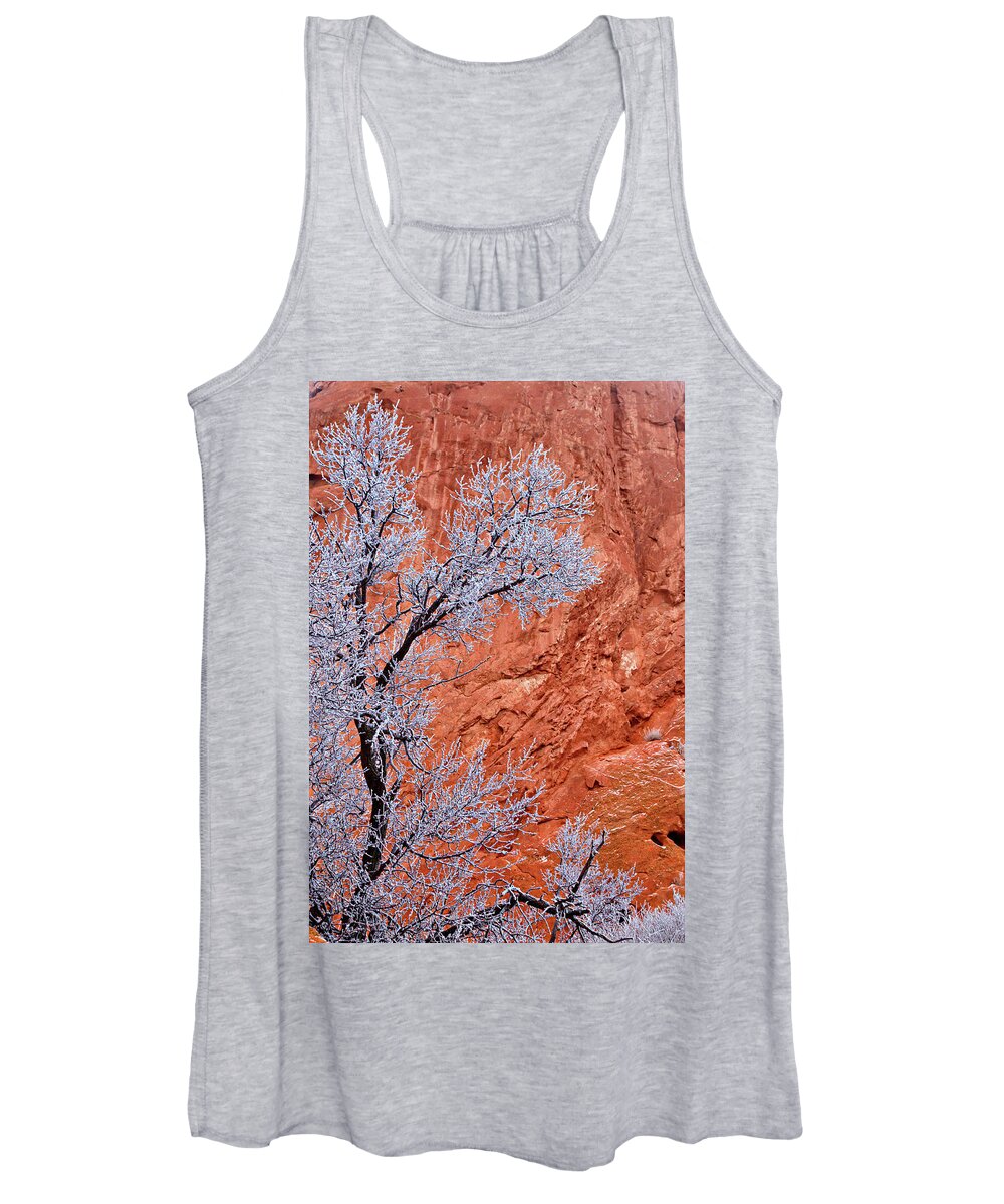 Red Rocks Women's Tank Top featuring the photograph Snow and Red Rocks by Bob Falcone