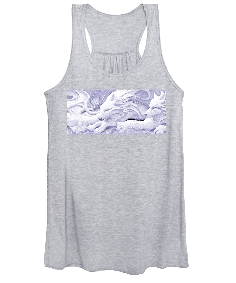 Digital White Snow Wolf Sculpture Women's Tank Top featuring the digital art Snow Wolves by Beverly Read