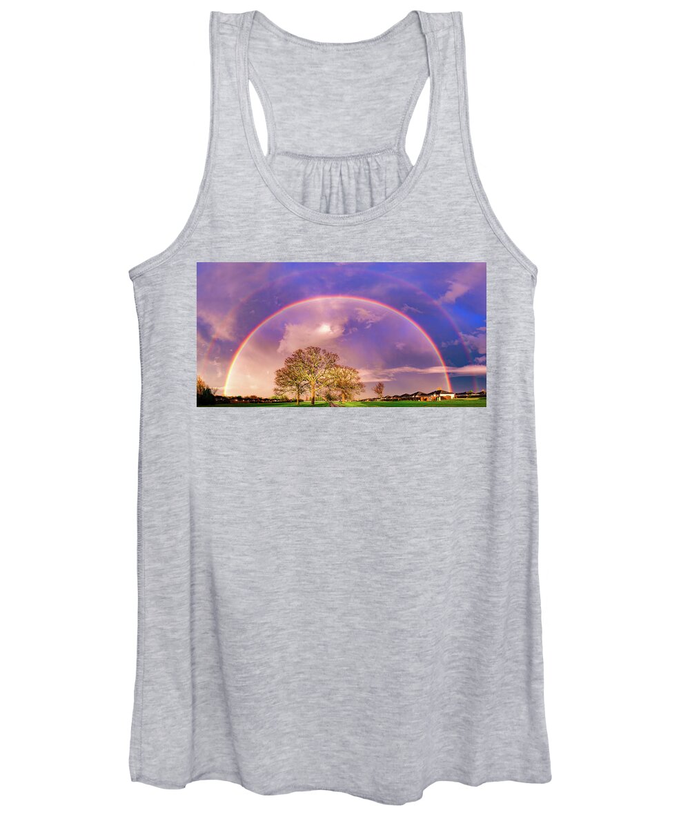 Rainbow Women's Tank Top featuring the photograph Somewhere Over The Double Rainbow - Arkansas Landscape Panorama by Gregory Ballos