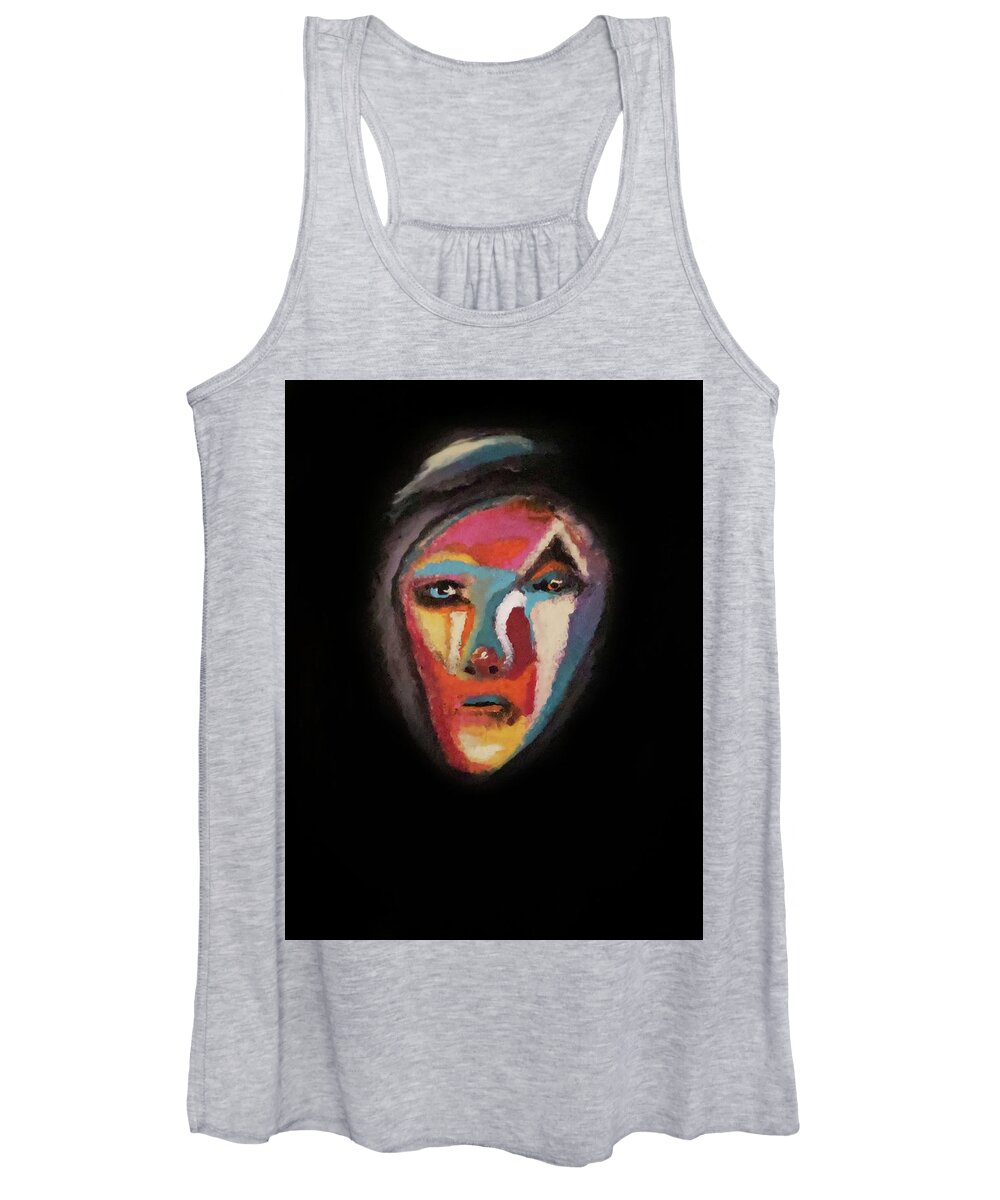 Clown Women's Tank Top featuring the painting Sorrow's Mask by Jeff Malderez