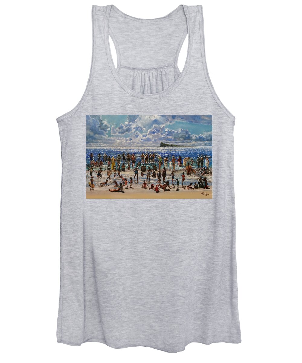 Beach Scene Women's Tank Top featuring the painting Sparkling island in the sun by Raouf Oderuth
